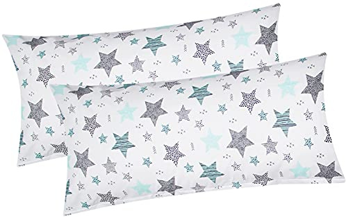 Renforcé Kissenbezug - 2er Set in 40x80cm - Sterne Punkte (KY-560/1-40x80) | 100% Baumwolle, Weiß mit Sterne - Kopfkissen-Bezug, Kissenhülle, Dekokissenbezug, Reißverschluss