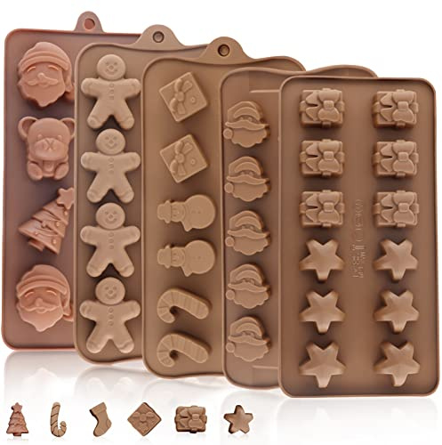 Weihnachten Schokoladenformen Silikon,5 Stück 3D Schokoladenform,Silikon Backformen für Süßigkeiten,Non Stick Wiederverwendbare Schokoladenformen,für Weihnachtsmotiv,Party,Dekoration