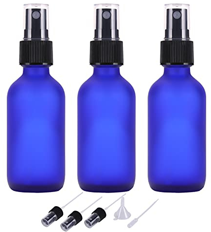 LIYUABU 60ml Flacon Vaporisateur Vide Verre Bleu Givré,Flacons spray vide de voyage rechargeables et réutilisables pour les huiles essentielles,les cheveux,les parfums et le nettoyage (Paquet de 3)