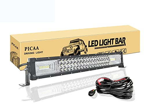 PICAA LED Arbeitsscheinwerfer Bar, 22 Zoll 53CM 270W 7D Led Lichtbalken | Lichtleiste,mit 12V Kabelsätzen,Wasserfest,Drei Reihen, Zusatzscheinwerfer Bar,für SUV Offroad ATV UTV Traktor 4x4 Auto,6000K