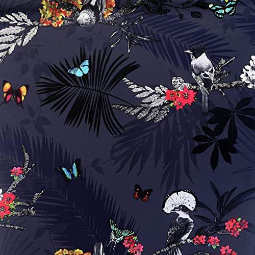 World of Wallpaper 900106 - Carta da parati mistica con foresta tropicale a tema uccelli, alberi, uccelli, farfalle, blu scuro