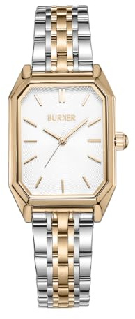 BURKER Damenuhr Isabell | Rechteckiger Damen Armbanduhr Gliederarmband Edelstahl Analog Quarz 3-ATM Wasserdicht