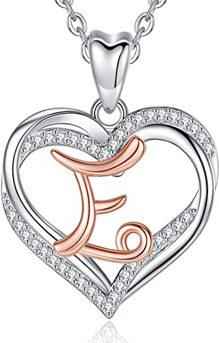 INFUSEU Kette mit Buchstaben, Herz Anhanger Halskette Buchstabe A-Z Alphabet Hauptstadt Rosegold Schmuck Doppelherz Initial Neckless CZ für Frauen Romantische Damen Geschenke, 20 Zoll Kette