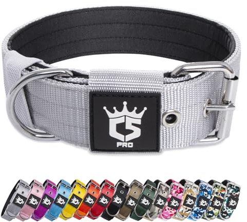 TSPRO Taktiskt Hundhalsband Tjockt Hundhalsband 3,8 cm Brett Starkt Hundhalsband med Metallspänne Justerbar Halsband för Hund passa 40-48 cm Nacke (Grå M)