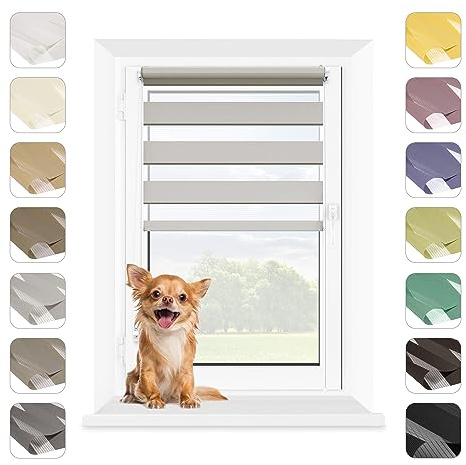 MARDOM Rollos für Fenster Ohne Bohren, Duo Rollo Tag und Nacht, Rollo Ohne Bohren, Doppelrollo Klemmfix Ohne Bohren, Fensterrollo Innen, Jalousien (Grau, 102.5x140 cm (Stoffbreite: 98.5)