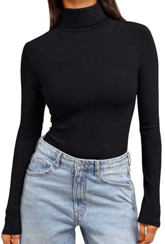 Trendy Queen Women's Turtleneck Long Sleeve Shirts Spring Fashion BasicThermal Underwear Tops Winter Clothes 2026 Black L