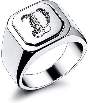 OTXIXTO Anfangsring Buchstabe Siegelring für Männer Frauen Personalisierter Name Gravierter Edelstahl Modeschmuck Hochzeit Paare Vatertagsgeschenk mit Ringgröße Einsteller