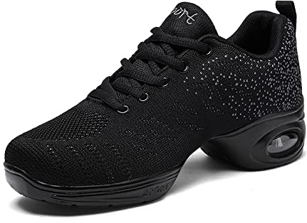 Jazzskor dam sport jazzskor atletisk zumba sport promenad dans träningsskor med snörning mesh luft kudde fitness för dam sneakers, svart, 42