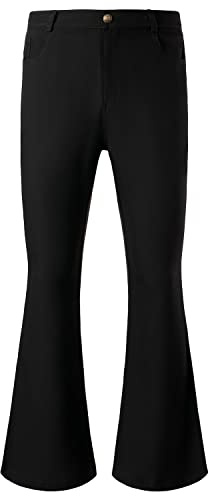 JOGAL Mens Bell Bottom Pants 70s Disco Outfits Slim Fit Retro Flared Trousers Black Medium
