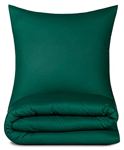 Alreya Renforcé Bettwäsche 135 x 200 cm mit 1 Kissenbezug 80 x 80 cm - 100% Baumwolle mit Reißverschluss, Superweiches Bettbezug, for. Green Waldgrün