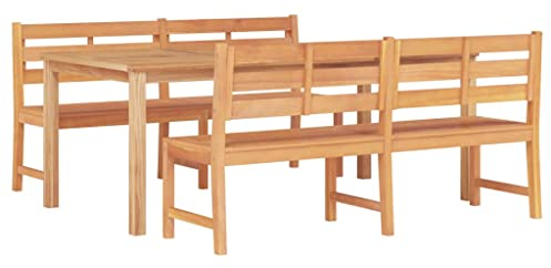 vidaXL Gartenmöbel 3-TLG. Tisch Bank Gartengarnitur Sitzgruppe Gartenset Sitzgarnitur Gartentisch Esstisch Gartenbank Massivholz Teak
