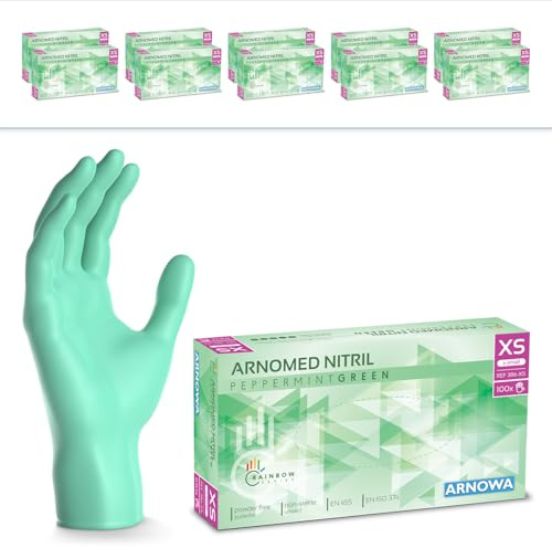 1000x ARNOMED® Gants en nitrile taille XS Vert, Gants à usage unique pour chirurgie & laboratoire, Gants en nitrile sans poudre & sans latex, Moufles en nitrile XS, S, M, L, XL, XXL