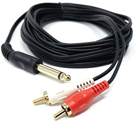drut Spina Jack Mono da 5 m 6,35 mm a 2 connettori fono RCA Adattatore Cavo Audio schermato Contatti Dorati OFC 16,5 Piedi