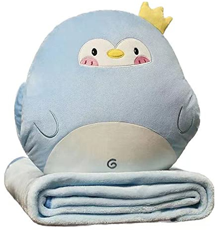 YGMXZL Reisedecke und Kissen mit Bezug, 3 in 1 Nickerchen Kissen Decke Autosofa Rückenlehne Kissen für Kinder und Freunde (Pinguin, S)