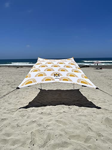 Neso Grande Portable Beach Tent Sun Shelter - Lightweight Beach Shade Canopy - Easy Setup for Family Outings - Patented Reinforced Corners - UPF 50+ Sun Protection - 7ft Tall, 9 x 9ft - Sunshine