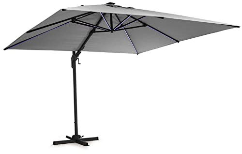 blumfeldt Ombrellone da Giardino, Ombrellone Arredo Giardino con Pannelli Solari, LED, Protezione Raggi UV, Ombrellone da Giardino Decentrato Impermeabile Regolabile, Ombrellone da Esterno senza Base