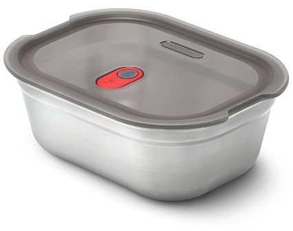 BLACK + BLUM - Airtight Rectangular Lunch Box - Microwave, Dishwasher, Oven and Freezer Safe Stainless Steel - Secure Lid - 900ml - Grey/Red