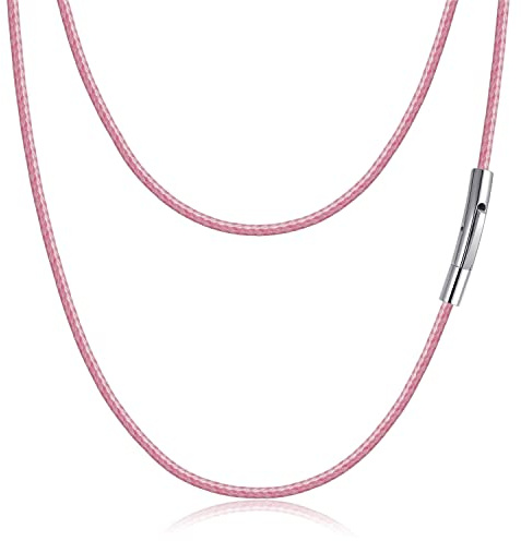 ELFASIO Braided Leather Cord Chain Necklace with Stainless Steel Clasp, Men Women DIY Pink Woven Wax Rope Chain for Pendant, 2mm Width,Length 18