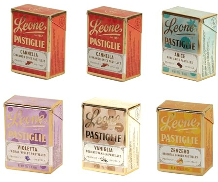 Pastiglie Leone nella mitica scatoletta da 27g | Box da 6 Astucci Assortiti | Linea SPEZIATE | Le Caramelle ZERO GRASSI e SENZA GLUTINE