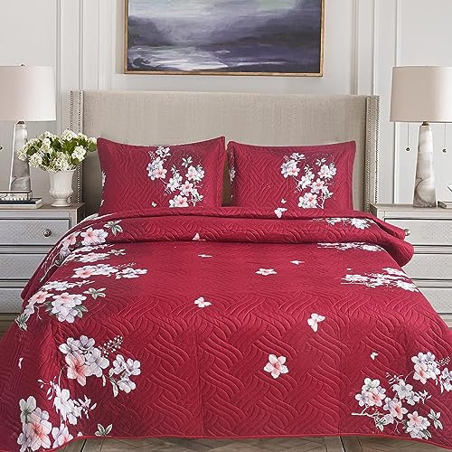 Hadi London 3Pcs Patchwork Quilted Bedspreads with 2 Shams | Reversible Floral Print | Lightweight Quilt Comfort | Fits Double and King Size Beds 220x240cm | 30 Unique Designs (MILAN-103)