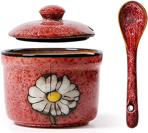 Sucrier, sucrier avec couvercle, sucrier avec couvercle et cuillère, récipient à sucre de 160 ml, pot à épices, récipient à sel, accessoires de bar à café, rouge, 160 ml ( Color : Rosso , Size : 160ml