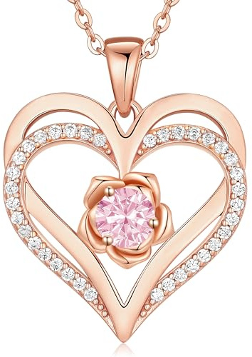 Collana Donna Cuore Regalo Gioielli Donna Pendente Argento S925 Placcata Oro con Pietra di Nascita per Festa Della Mamma Compleanno San Valentino per Lei Mamma Fidanzata Moglie con 5A Cubic Zirconie