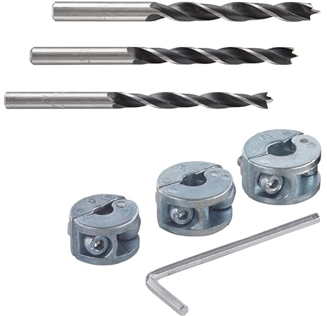 wolfcraft Projekt- Set Tiefenstopps + Holzbohrer I 8639000 - für tiefenbegrenztes Bohren in Holz