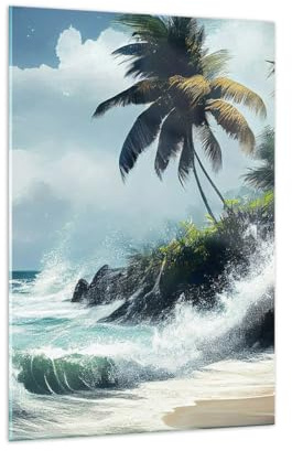ARTTOR Glasbild 70x100 cm Wandbild Glasdruck Landschaften Maritim - 5920 | Strand Tropisch Palme Vertikal Groß Modern Dekoration Wohnzimmer Schlafzimmer Küche Wanddeko Kunstdruck Art Wall Decor ARTTOR