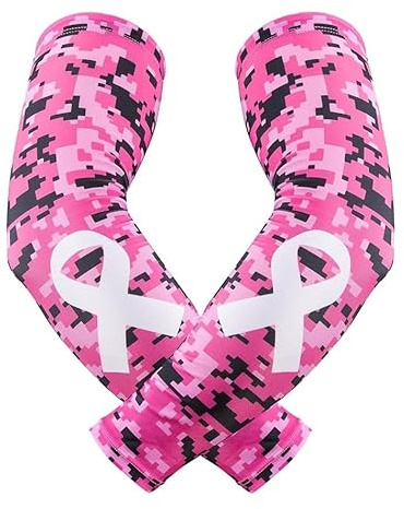 Yxmeiguo Pink Breast Cancer Arm Sleeves, Sports Compression Arm Sleeve for Youth Kids Men Women, Pink Arm Sleeves for Football Baseball Basketball Cycling Sports, 1 Pair
