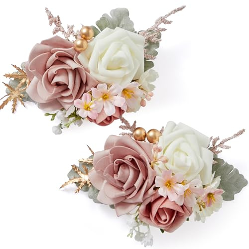 Serwalin 2 Pcs Boutonniere, 6-7 Inch Dusty Pink Corsage for Wedding, Boutonniere for Men Groom and Best Man Prom Ceremony Anniversary Party Suit