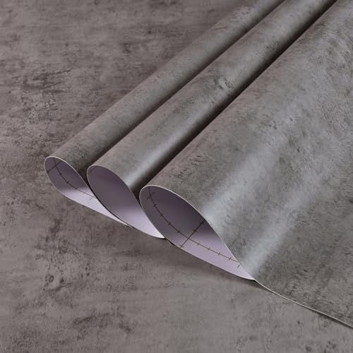 TOTIO Metalltapete im Industriestil Bräunlich Grau Selbstklebende Tapete Betonoptik Klebefolie Hellgrau Dekofolie Wasserfeste Möbelaufkleber DIY Vinyl-Wandaufkleber Klebetapete 40CMx9M Matt Verdickt