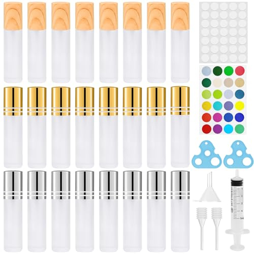 Bohoray 24pcs Roll On Aceites Esenciales, Botellas Roll On Cristal con Bolas de Acero Inoxidable, 10ml Rellenable Perfume Roll On, Botellas de Aceite Esencial para Masajes, Mezclas de Aromaterapia