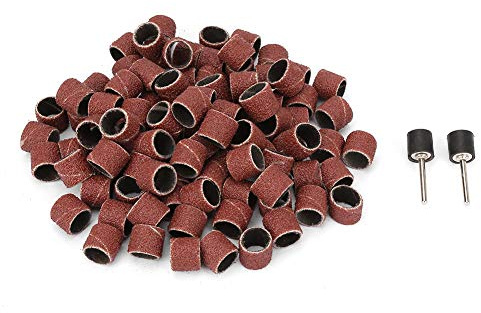 Yctze 100Pcs 12mm Sandpaper Wheel Grinding Bit Set with 2 Rods, Abrasive Sand Paper Ring for Dremel Tool Kit, Ideal for Drill and Sanding