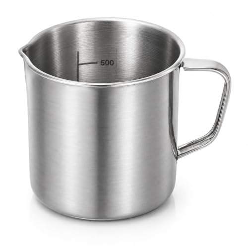 Stainless Steel Measuring Cup 500ml: Metal Pitcher with Handle & Spout | Reusable Mixing Beaker with Easy Read Scale for Baking Coffee Milk Kitchen Classroom Lab