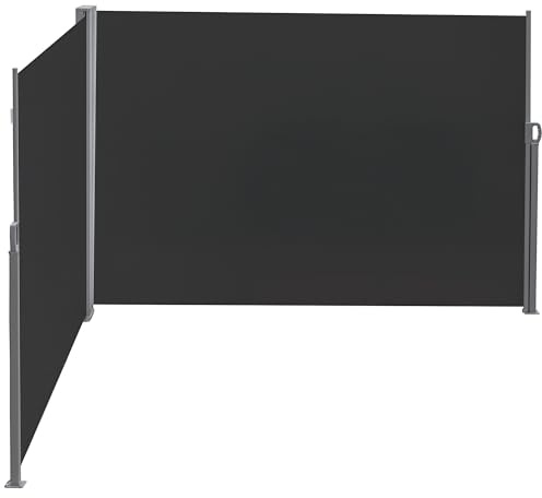 Outsunny Doppeltes Seitenmarkise, Überdachung, Sichtschutz, Sichtschutzelement, einziehbar, Maße: 6 x 1,80 m, Polyester, UV-Schutz, hohe Dichte, 180 g/m², Grau und Schwarz