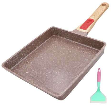 AIKENBBKK Poele Omelette Japonaise en Céramique, Revêtement Céramique Antiadhésif Poêle à Tamagoyaki avec Poignée Amovible, Sans PTFE et PFOA, 23x21 cm-Grand- Marron