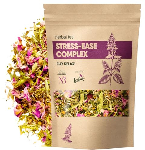 Stress-Relief Herbal Tea Blend with Calming Chamomile, Lavender, Rose, Lemon Verbena, Agrimony, Catnip, Damiana, Holy Basil, Hawthorn Berry, and Skullcap for Relaxation (Herbal Tea)