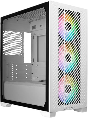 Cooler Master Elite 301 White Micro-ATX High Airflow PC Case, 365mm GPU Max, 280mm AIO Max, Type C, Tempered Glass, Triple 120mm PWM Fan, Intakes Grill, Breathable PSU Shroud