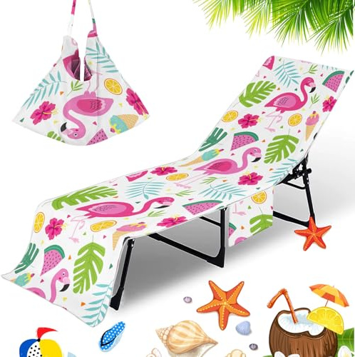 Morbuy Beach Towel with Pockets for Loungers, 3D Flamingo Print Sun Beach Lounger Towel Microfiber Beach Chair Cover Towel Fitted Sunbed Towels Quick Dry Sun Lounger Towels (Tropical Style)