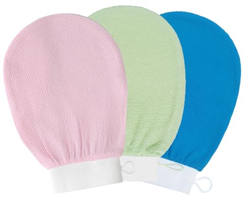 3 guantes exfoliantes, guantes exfoliantes para el cuerpo, para el cuerpo y la cara, color verde, azul, rosa