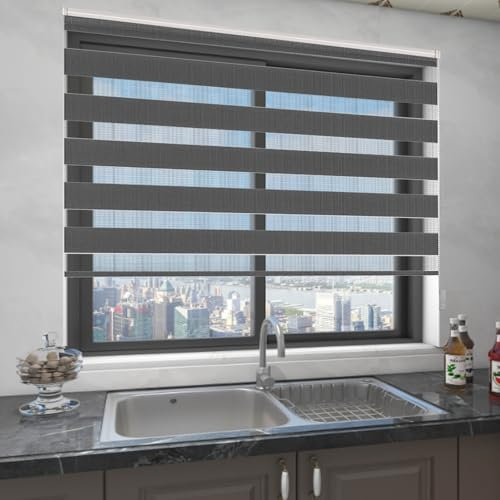 Verdunklungsrollo Klemmfix 35 x 250 cm Sonnenschutz Sichtschutz Doppelrollo mit Kassette Decken/Wandmontage, Easyfix für Fenster & Türen, Dunkelgrau