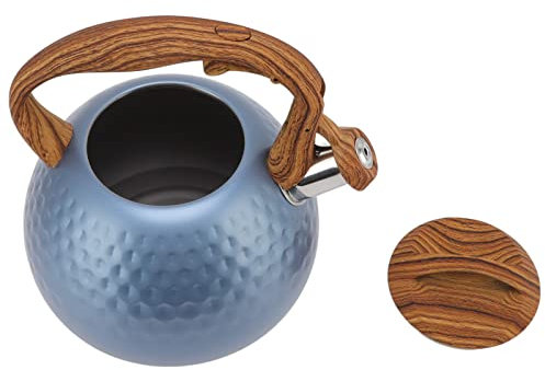 Bouilloire à thé Sifflante de 3 Litres, Théière en Acier Inoxydable avec Poignée, Cuisinière à Induction, Cuisinière électrique en Céramique Compatible (flash bleu)