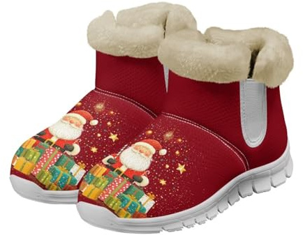 Coloranimal Santa Claus Cartoon Snow Boots for Women Ankle Boots Womens Winter Boots Warm Fur Lined Fuzzy Boots Ankle Booties Christmas Theme Womens Boots Outdoor Warm Booties for Winter