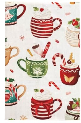 Mexpekil Super Absorbent Kitchen Towels 26x16inch, Merry Christmas Retro Coffee Sweet Dessert Cookies Candy Waffle Weave Dish Cloth for Cleaning & Drying
