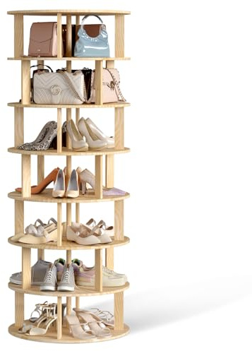 YGYQZ Schuhregal Drehbar, 7-stöckiges Hölzernes 360°Drehbares Schuhregal Rund Drehbarer Schuhschrank, Platzsparendes Schuhschrank Drehbar für Schuhe und Taschen