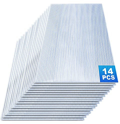 Hebitod 14 x polykarbonat, ihåliga kammarplattor, 4 mm, dubbel stegplatta för växthus (60,5 x 121 cm) | 10,25 m² växthusplatta, UV-resistent för växthus, trädgård, växthus, ersättningsplattor
