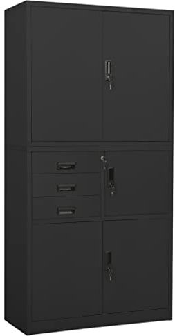 Armario de almacenamiento de metal con puertas de bloqueo, estantes ajustables de 180 cm de alto, ideal para escuela, oficina, garaje, despensa, color antracita