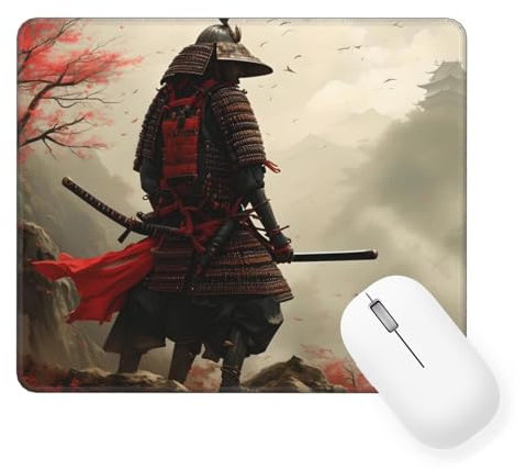 Tapis De Souris Japon Mouse Pad Petit 25 x 21 cm, Guerrier Tapis Souris Gamer, Caoutchouc Antidé Rapante Lavable Approprié, Bords Surpiqués Tapis de Bureau pour Decor, Cadeaux pour Hommes&Dames W-670