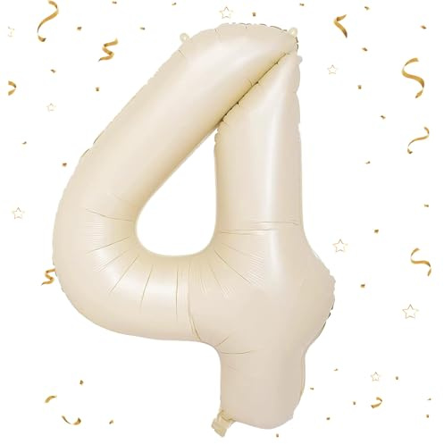 EWODEIEW Zahlen Luftballon 4 Beige,40 Zoll Luftballon Zahlen 4 Folien Ballon,Luftballon 4. Geburtstagsdeko Mädchen Riesen Folienballon 4. for Mädchen Jungen Birthday Party Geburtstag Dekor