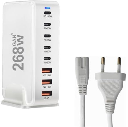 268W USB C Multi Charging Block med 8 portar GaN snabbladdare för Mac-Book, Sam-sung och bärbara datorer